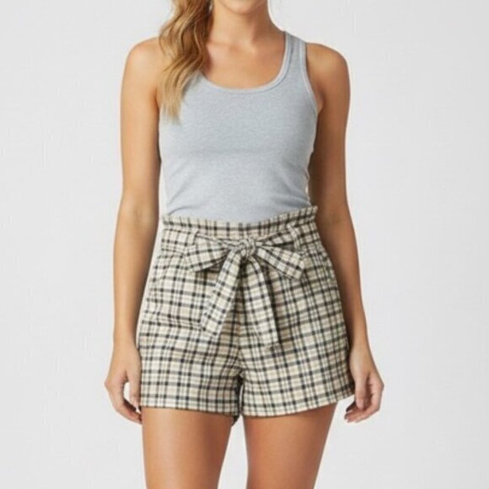 Aritzia Wilfred Shorts Paperbag High Waist Plaid 00 Summer Casual Boho Neutral